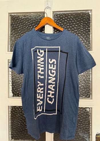 Erkek Mavi Baskılı Denim Tişört