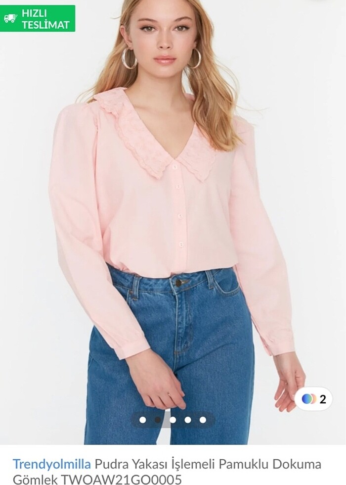 Pudra yakası işlemeli  gömlek - Görsel 3