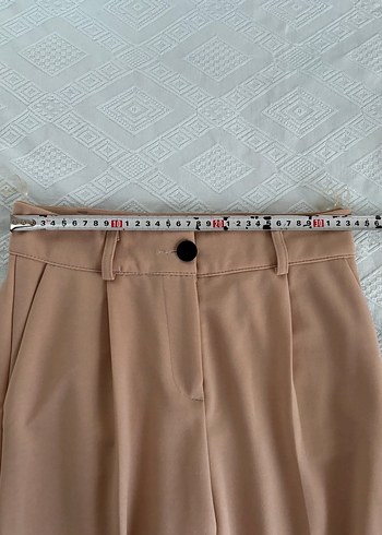 Bej Düğmeli Kadın Kumaş palezzo Pantolon - Görsel 6