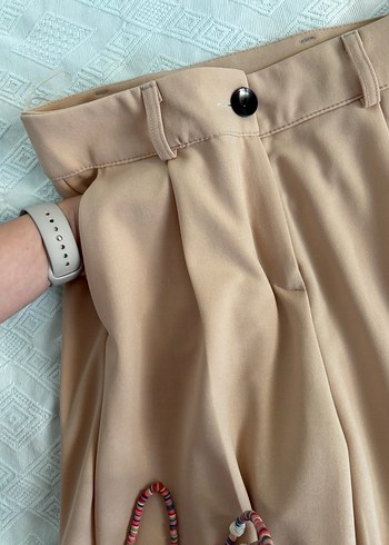 Bej Düğmeli Kadın Kumaş palezzo Pantolon - Görsel 7