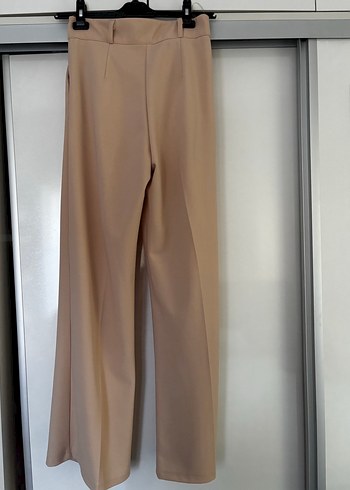 Bej Düğmeli Kadın Kumaş palezzo Pantolon - Görsel 3