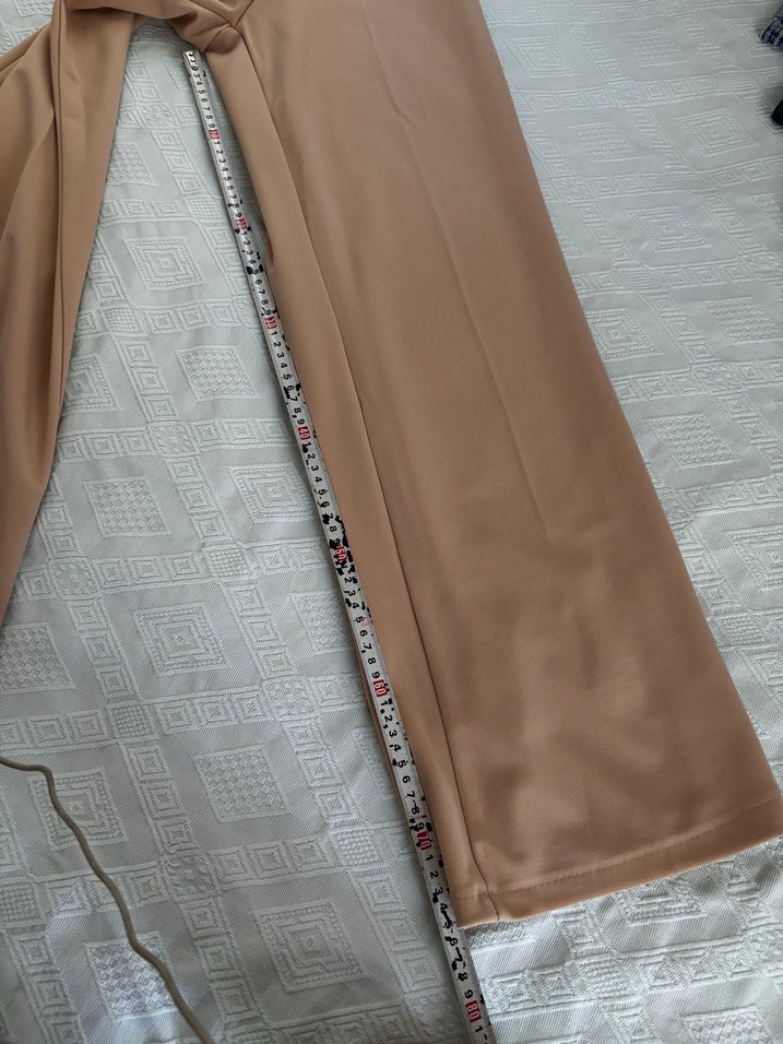 Bej Düğmeli Kadın Kumaş palezzo Pantolon - Görsel 5