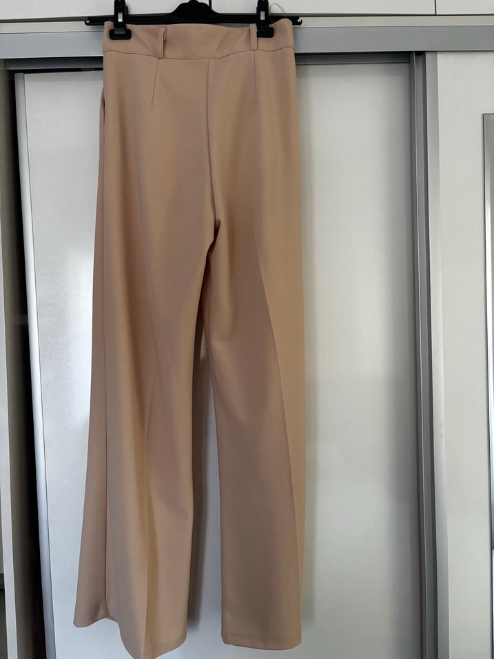 Bej Düğmeli Kadın Kumaş palezzo Pantolon - Görsel 3