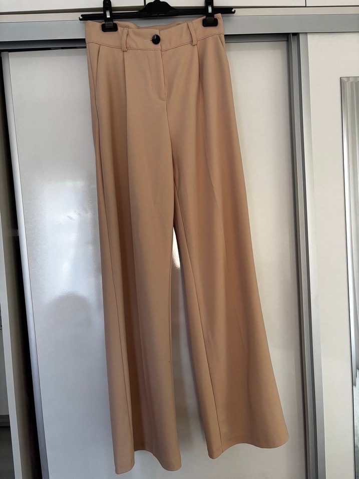 Bej Düğmeli Kadın Kumaş palezzo Pantolon - Görsel 2