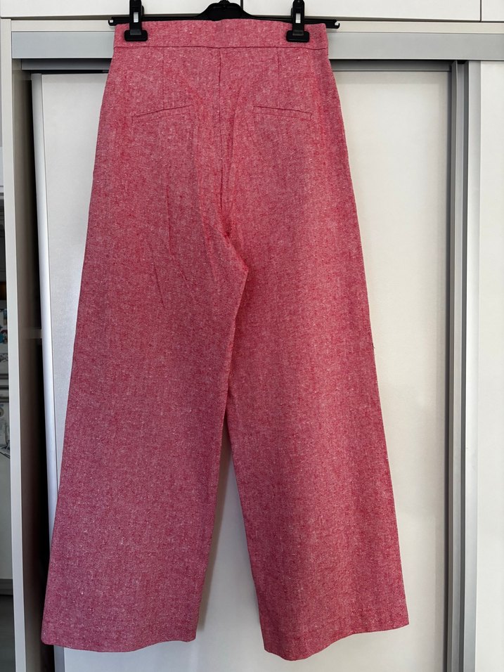 Düğmeli Pembe Midi Kadın Pantolon - Görsel 3