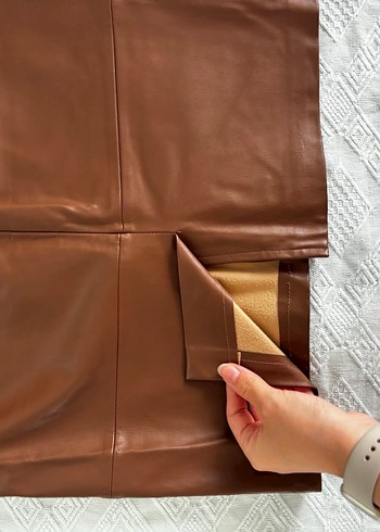 Kahverengi Deri Midi mini Etek - Görsel 6