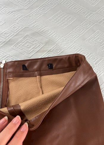 Kahverengi Deri Midi mini Etek - Görsel 2