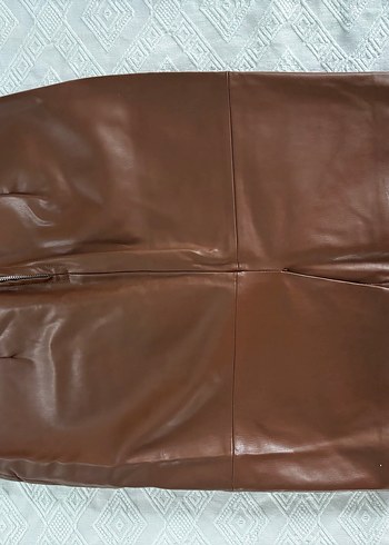 Kahverengi Deri Midi mini Etek - Görsel 5