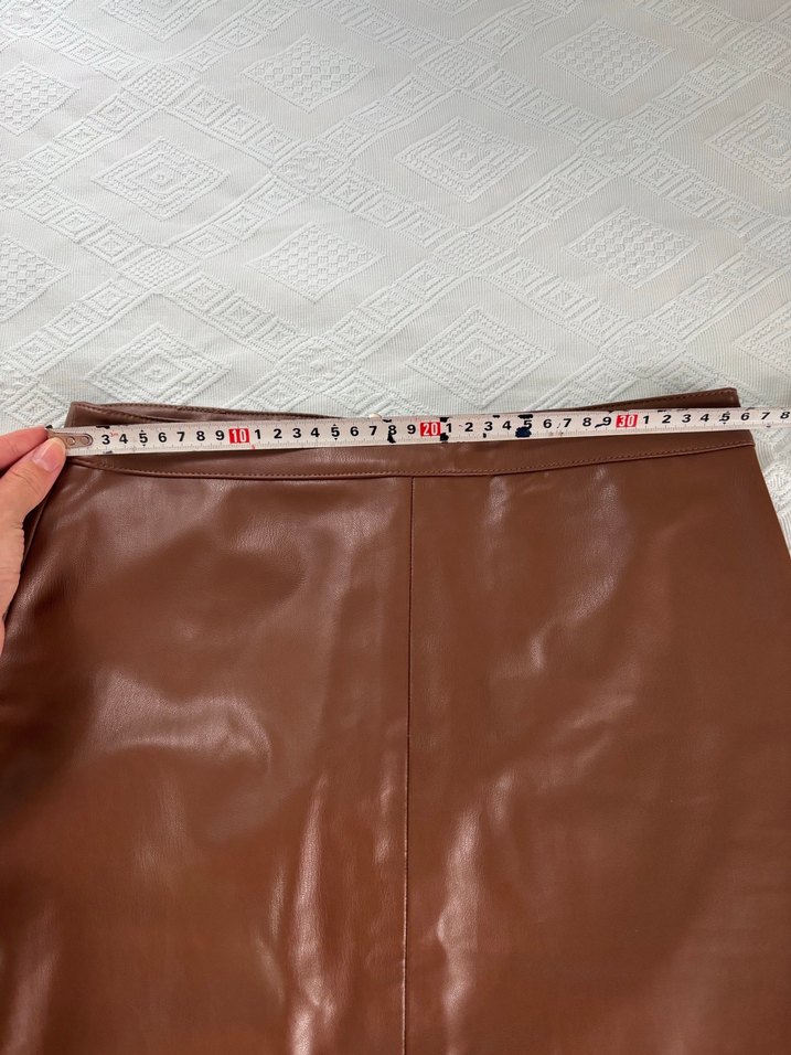 Kahverengi Deri Midi mini Etek - Görsel 3