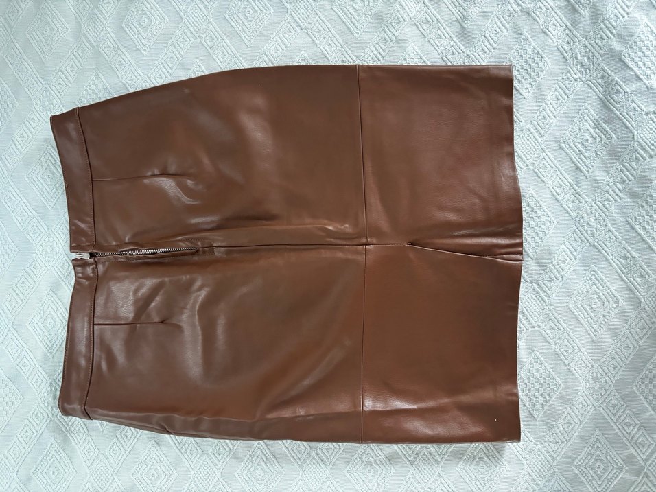 Kahverengi Deri Midi mini Etek - Görsel 5