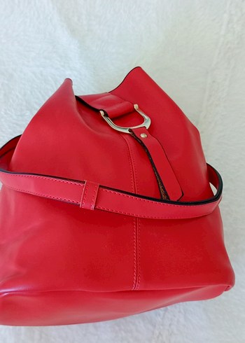 Klasik Kırmızı Deri Tokalı Kadın Çanta - Görsel 7