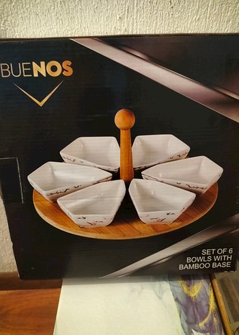Buenos 6'lı Beyaz Kase Seti Bambulu Tabanlı