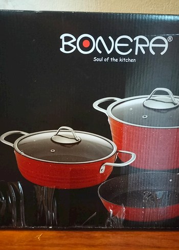 Kırmızı Bonera Granit Tencere Seti