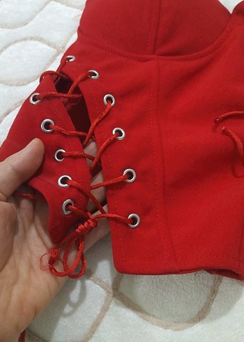 Düğmeli Kırmızı Gotik Mini Büstiyer - Görsel 3