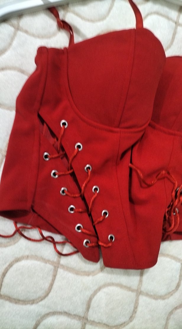 Düğmeli Kırmızı Gotik Mini Büstiyer - Görsel 4