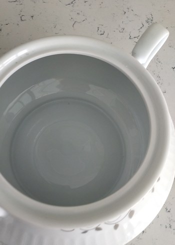 Nakış Desenli Beyaz Porselen büyük boy çorba tenceresi - Görsel 5