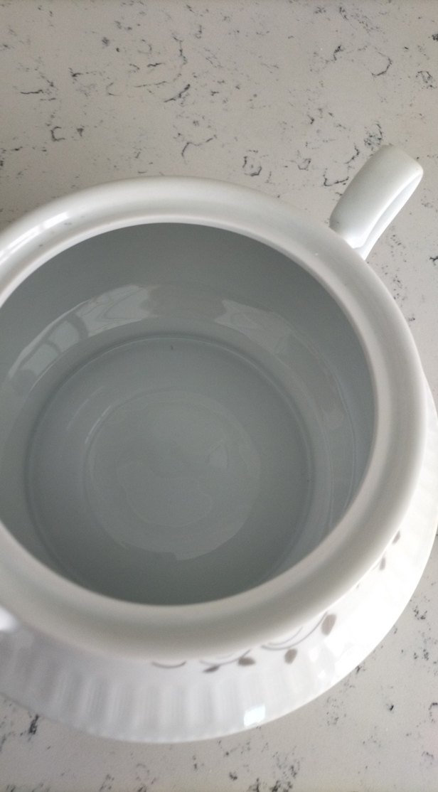 Nakış Desenli Beyaz Porselen büyük boy çorba tenceresi - Görsel 5