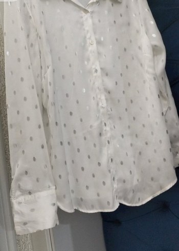 Düğmeli Beyaz Uzun Kollu Kadın Gömlek - Görsel 7