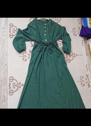 Markasız Ürün Yeşil pamuklu beli bağcıklı elbise 