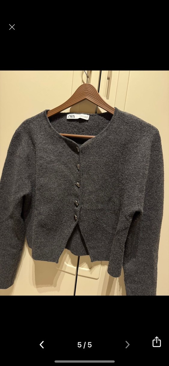 Düğmeli Kısa Gri Kadın Hırka - Görsel 5