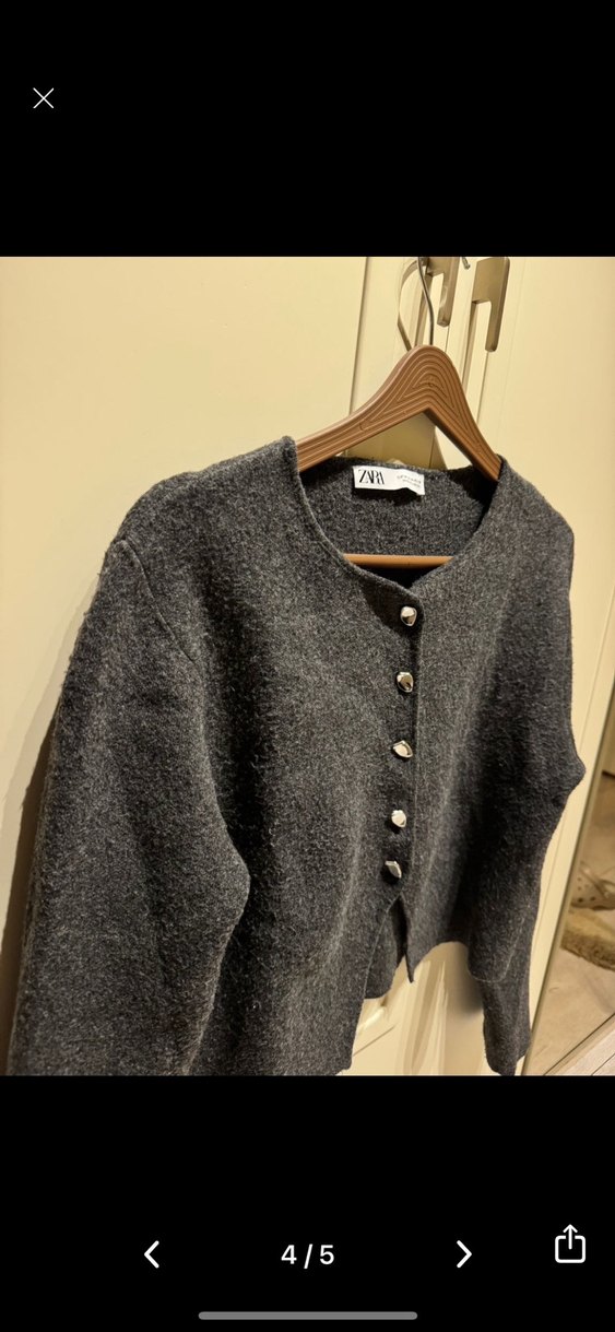 Düğmeli Kısa Gri Kadın Hırka - Görsel 4