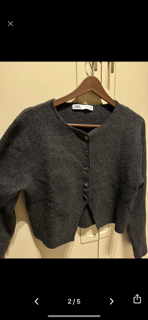 Düğmeli Kısa Gri Kadın Hırka - Görsel 2