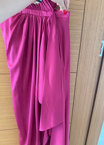 Pembe Drapeli Uzun Abiye Elbise - Görsel 3