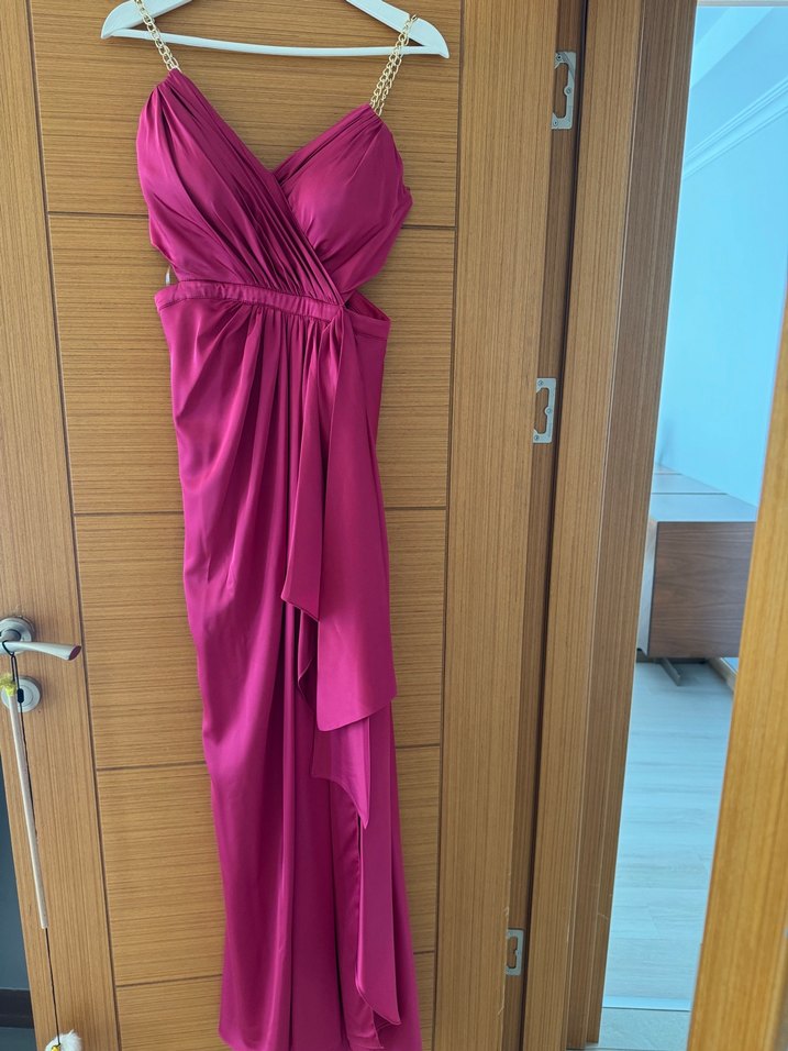 Pembe Drapeli Uzun Abiye Elbise - Görsel 2