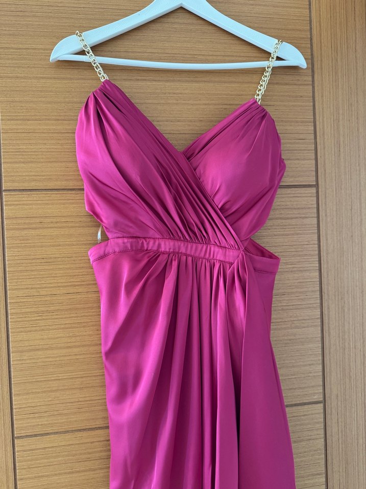 Pembe Drapeli Uzun Abiye Elbise - Görsel 5