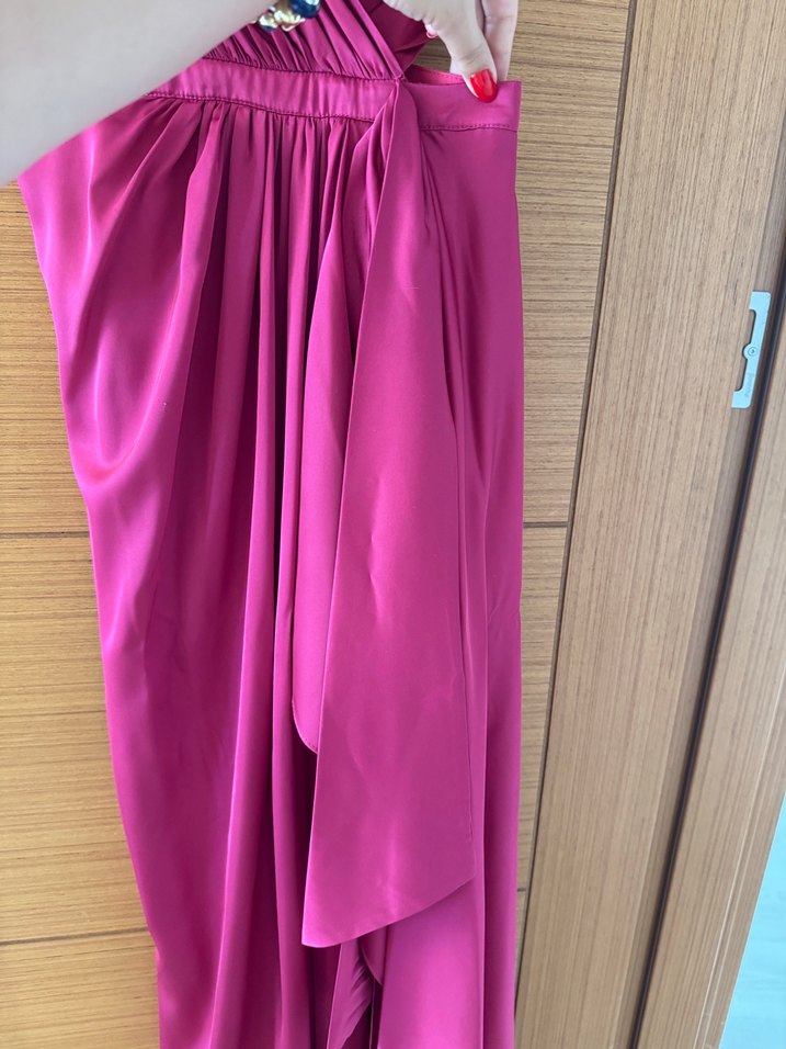 Pembe Drapeli Uzun Abiye Elbise - Görsel 3