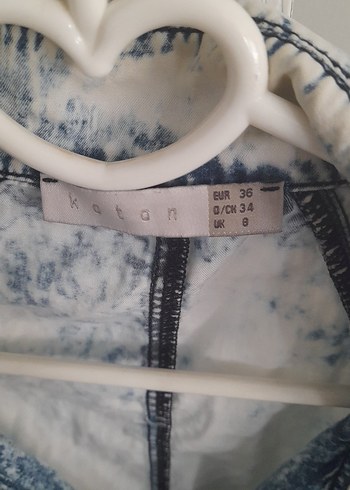 36 Beden Kadın Bağcıklı Batik Desenli Denim Ceket