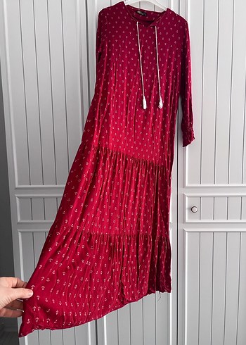 Bordo Püsküllü Bohem Uzun Elbise - Görsel 3