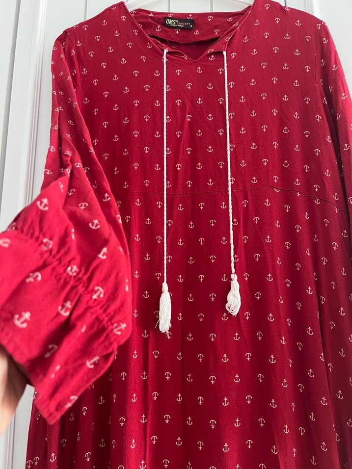 Bordo Püsküllü Bohem Uzun Elbise - Görsel 2