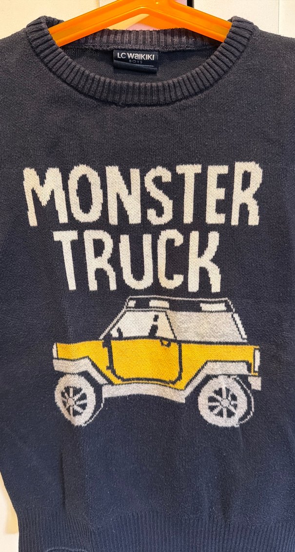 Erkek Çocuk Gri Triko Monster Truck Sweatshirt - Görsel 2
