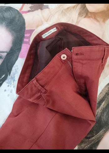 Bordo Kadın Kumaş Pantolon Midi Boy - Görsel 4