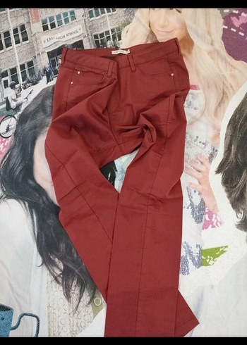 Bordo Kadın Kumaş Pantolon Midi Boy - Görsel 6