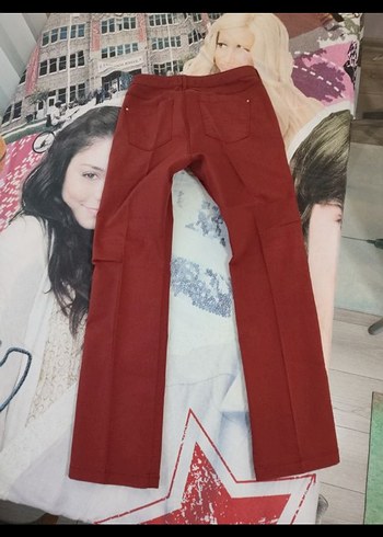 Bordo Kadın Kumaş Pantolon Midi Boy - Görsel 5