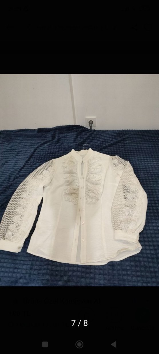 Beyaz Nakışlı Fırfırlı Keten Gömlek - Görsel 4