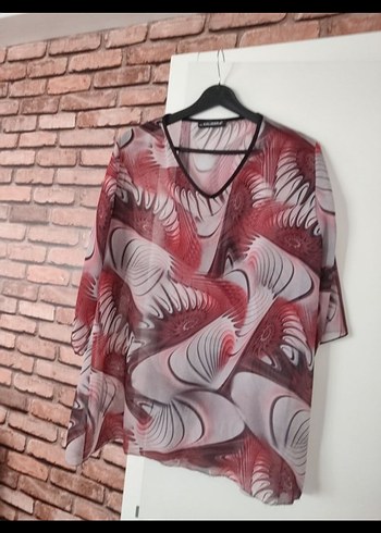 Bordo Gri Batik Desenli V Yaka Kadın Bluz - Görsel 4