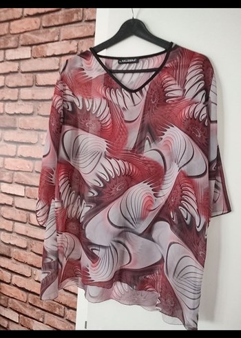 Bordo Gri Batik Desenli V Yaka Kadın Bluz - Görsel 6