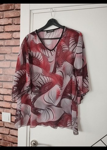 Bordo Gri Batik Desenli V Yaka Kadın Bluz - Görsel 2