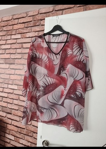 Bordo Gri Batik Desenli V Yaka Kadın Bluz - Görsel 3