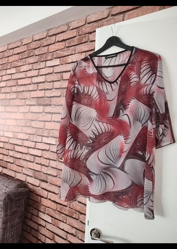 Bordo Gri Batik Desenli V Yaka Kadın Bluz - Görsel 7