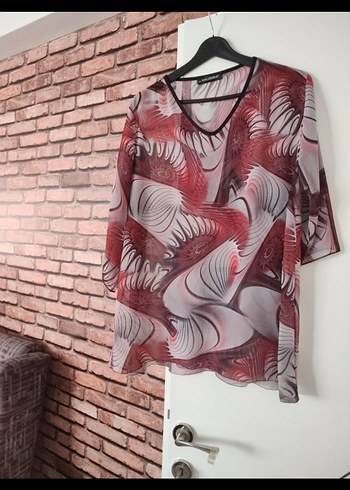 Bordo Gri Batik Desenli V Yaka Kadın Bluz - Görsel 8