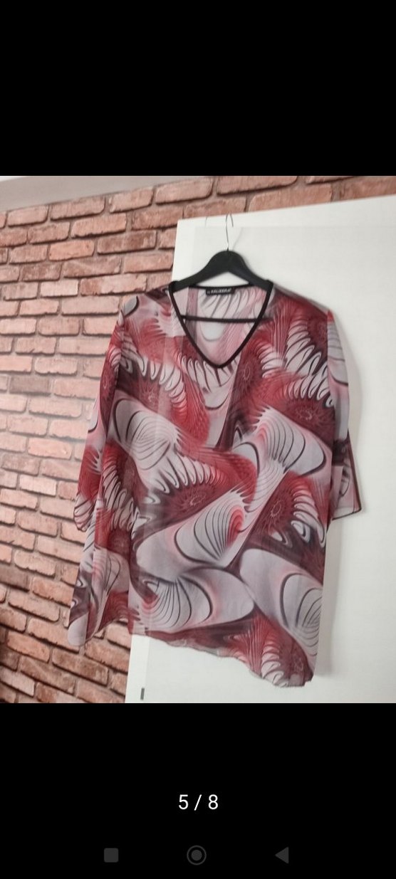 Bordo Gri Batik Desenli V Yaka Kadın Bluz - Görsel 4