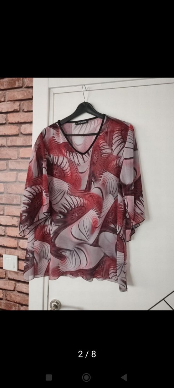 Bordo Gri Batik Desenli V Yaka Kadın Bluz - Görsel 2