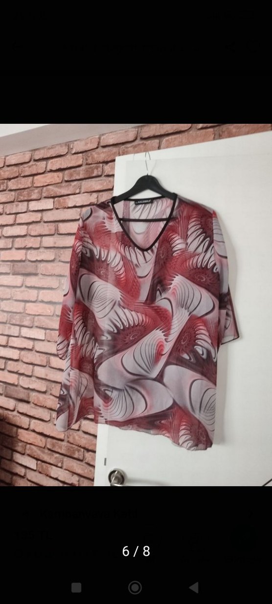 Bordo Gri Batik Desenli V Yaka Kadın Bluz - Görsel 3