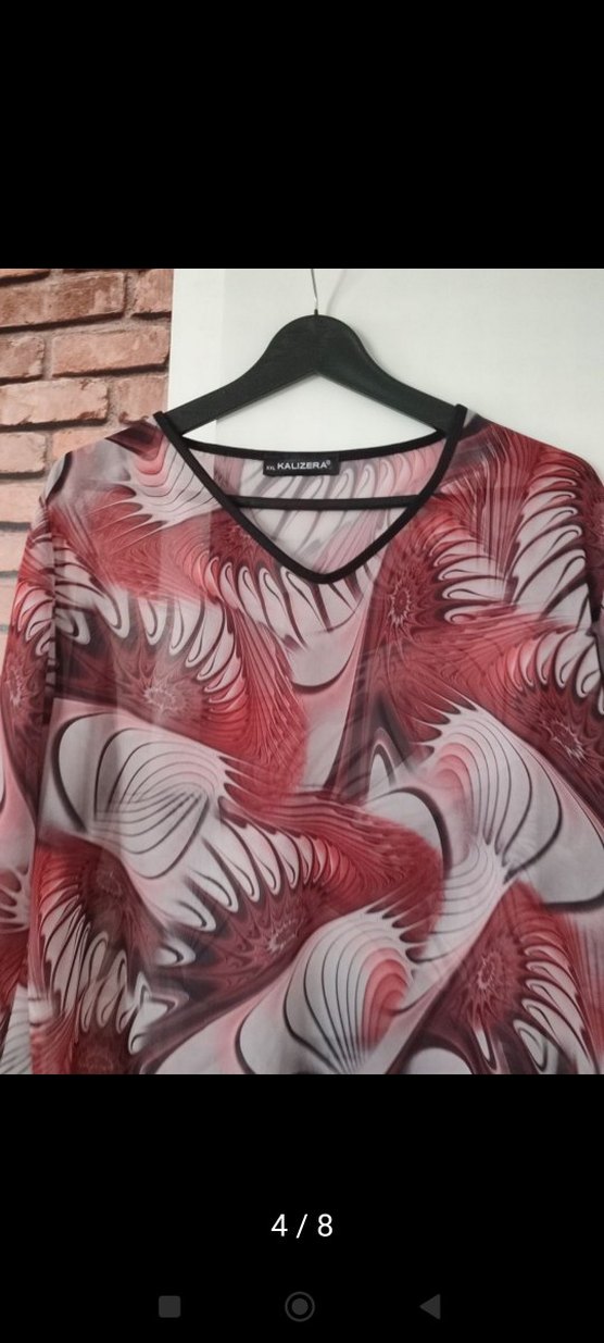 Bordo Gri Batik Desenli V Yaka Kadın Bluz - Görsel 5