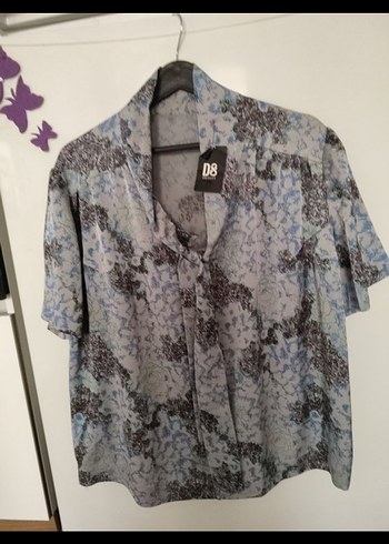 Gri Bağlama Desenli Kısa Kollu Gömlek - Görsel 2