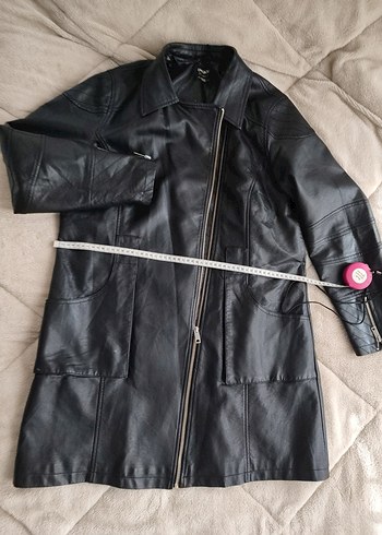 Siyah Kadın Deri Midi Ceket - Görsel 7